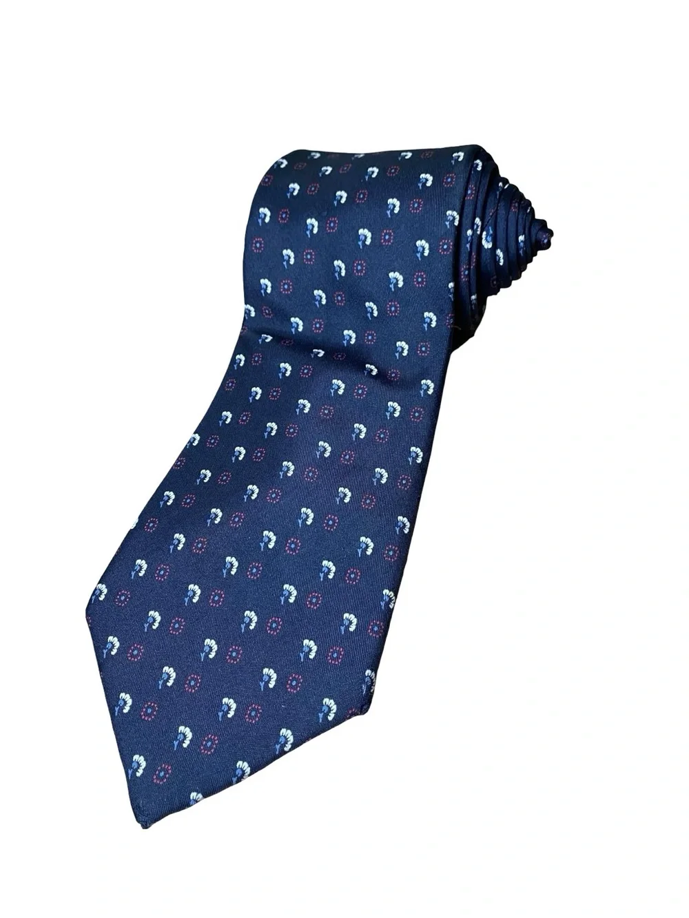 VINTAGE Christian Dior Cravates Silk Tie Geometric Pattern Navy Blue